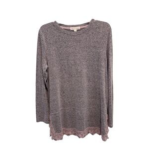 Cactus‎ Pearl Top Womens L Mauve Heather Crochet Hem Tunic Cottagecore Lagenlook